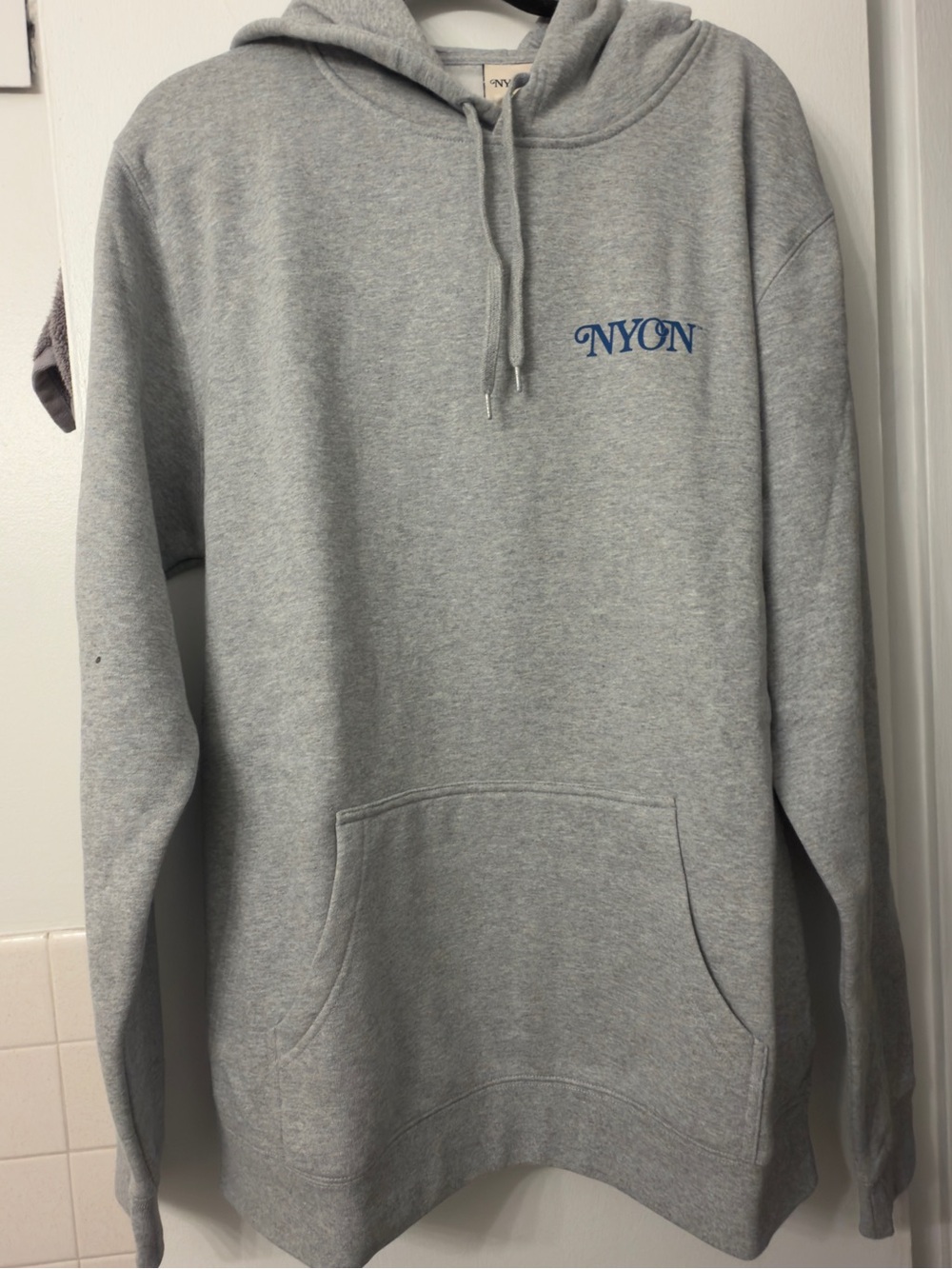 NYON Men's Grey Pullover Hoodie with Navy Logo